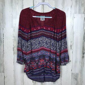 Beach Lunch Lounge tunic floral boho puff sleeve size small bohemian